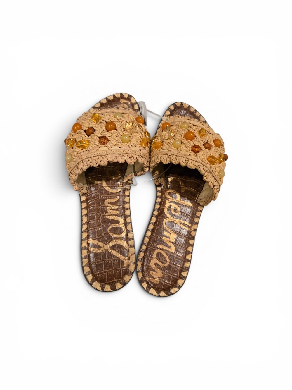 Sam Edelman Tan Crochet Beaded Slide Sandals | Size 8
